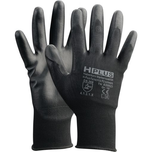 Montažne rukavice H-Plus, fino tkane, PU, crne | Montažne rukavice